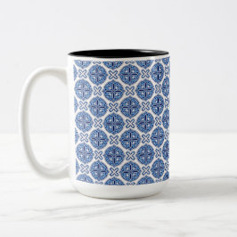 Elegant blue& white Moroccan  pattern  Två-Tonad Mugg