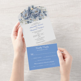 Elegant Blue White och Grått Blommigt Bröllop