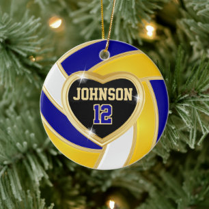 Elegant Blue, White och Guld 🏐 Volleyball Julgransprydnad Keramik