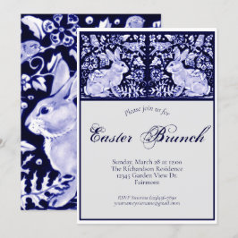 Elegant Blue, White Påsk Brunch Rabbit Birds Art Inbjudningar