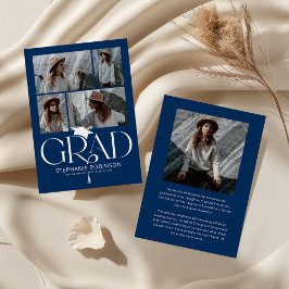 Elegant Blue & White Photo Collage Graduation Meddelande