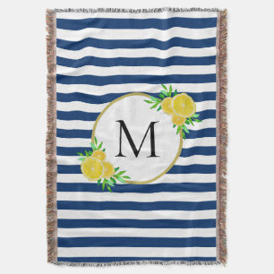 Elegant Blue White Rand Italienska Lemons Monogram Filt