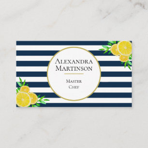 Elegant Blue White Rand Watercolor Lemons Chef Visitkort