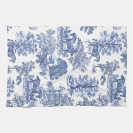 Elegant Blue White Rustic Horses Toile Kökshandduk