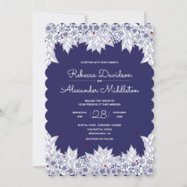 Elegant Blue White Scalloped Bröllop Inbjudningar