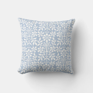 Elegant Blue White Scandinavian Folk Art Blommigt  Kudde