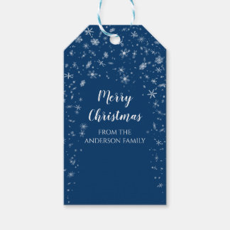 Elegant Blue White Snö Winter God jul Presentetikett