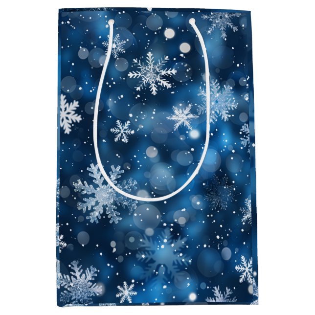 Elegant Blue & White Snowflake Winter Gift Bag (Framsidan)