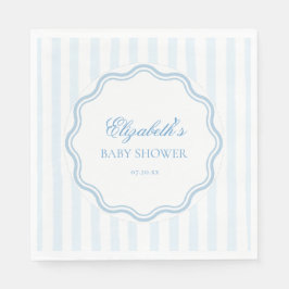 Elegant Blue White Stripes Wavy Scalloped Frame  Pappersservett