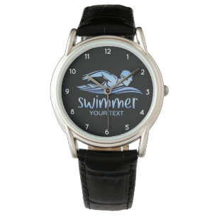 Elegant Blue White Swimmer Swimming Bassäng Vatten Armbandsur