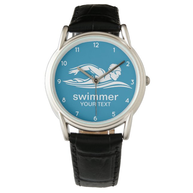 Elegant Blue White Swimmer Swimming Bassäng Vatten Armbandsur (Framsida)