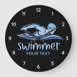 Elegant Blue White Swimmer Swimming Bassäng Vatten Stor Klocka