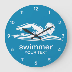 Elegant Blue White Swimmer Swimming Bassäng Vatten Stor Klocka