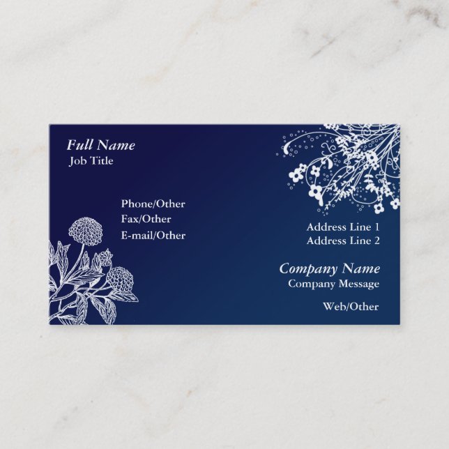 Elegant Blue, White Swirl Business Card-mall Visitkort (Framsida)