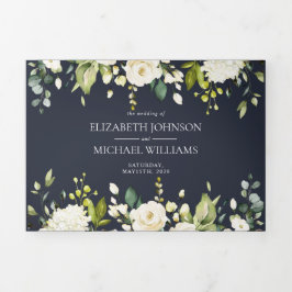 Elegant Blue & White Watercolor Blommigt Bröllop