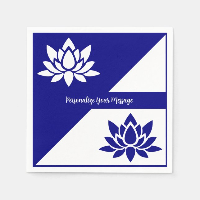 Elegant Blue White Zen Yoga Lotus Flower Pappersservett (Framsidan)
