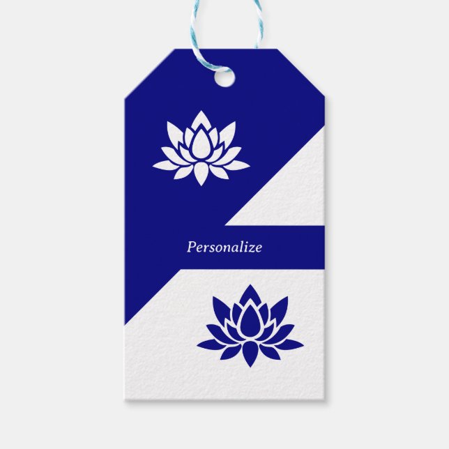 Elegant Blue White Zen Yoga Lotus Flower Presentetikett (Framsidan)