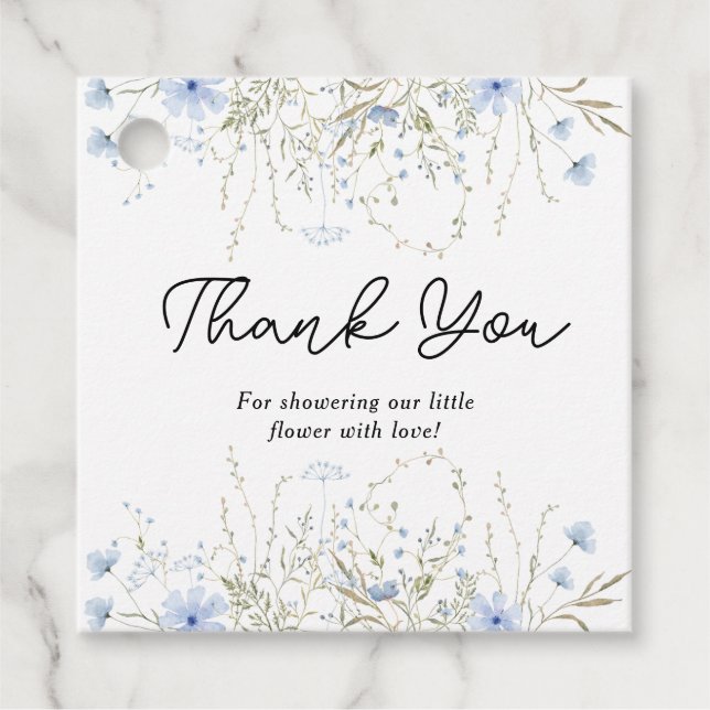 Elegant Blue WildblomLittle Girl Baby Shower Gåvor Etiketter (Framsida)