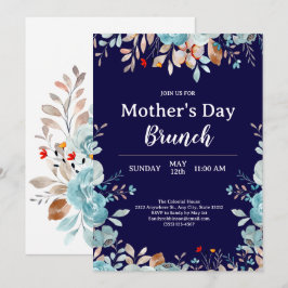 Elegant Blue WildblommBlue Mors dag Brunch Inbjudningar