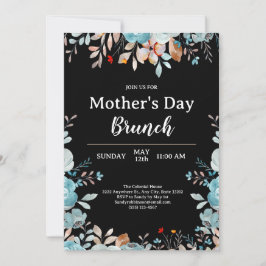 Elegant Blue Wildblommor Black Mors dag Brunch Inbjudningar