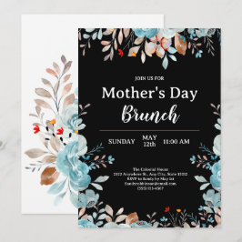 Elegant Blue Wildblommor Black Mors dag Brunch Inbjudningar