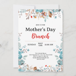 Elegant Blue Wildblommor Chic Mors dag Brunch Inbjudningar