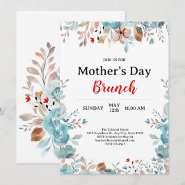 Elegant Blue Wildblommor Chic Mors dag Brunch Inbjudningar