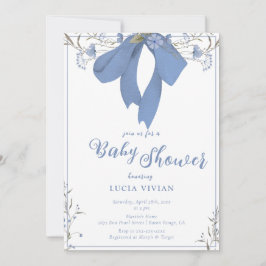 Elegant Blue Wildblommor Coquette Bow Baby Shower Inbjudningar