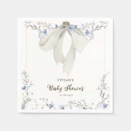 Elegant Blue Wildblommor Coquette Bow Baby Shower Pappersservett