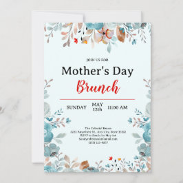 Elegant Blue Wildblommor Mint Mors dag Brunch Inbjudningar