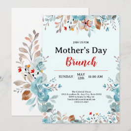 Elegant Blue Wildblommor Mint Mors dag Brunch Inbjudningar