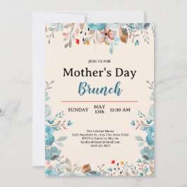 Elegant Blue Wildblommor Tan Mors dag Brunch Inbjudningar