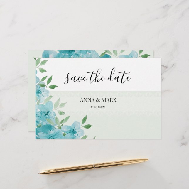 Elegant Blue Wildblommor Watercolor Art Brevpapper (Fram/Back In Situ)