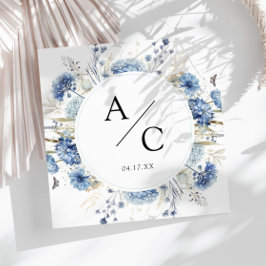 Elegant Blue Wildblommor Watercolor Blommigt Bröll Pappersservett