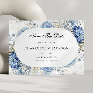 Elegant Blue Wildblommor Watercolor Blommigt Bröll Spara Datumet