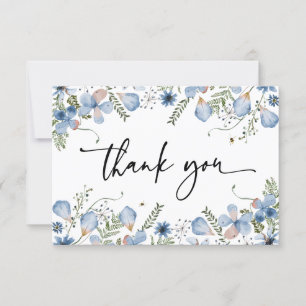 Elegant Blue Wildblommor Watercolor - Tack ditt ko Kort