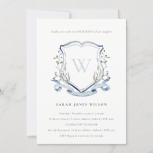 Elegant Blue Wildbloms Monogram Vapensköld Christe Inbjudningar