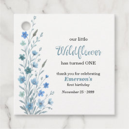 Elegant Blue Wildflower 1st Birthday Party Gåvor Etiketter