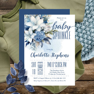 Elegant Blue Winter Blommigt Boy Baby Sprinkle Inbjudningar