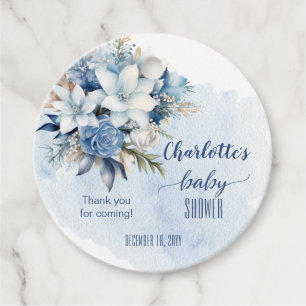 Elegant Blue Winter Blommigt Boy Shower Gåvor Etiketter