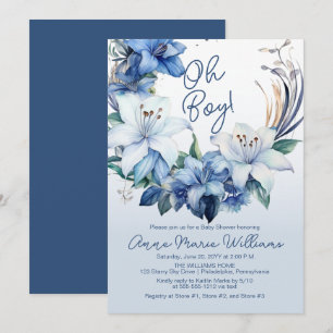 Elegant Blue Winter Blommigt Boy Shower Inbjudningar