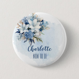 Elegant Blue Winter Blommigt Shower Mamma to BE Knapp