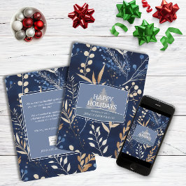 Elegant Blue Winter Botanical jul Corporate Julkort