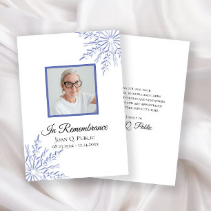 Elegant Blue Winter Snowflake Funeral Sympathy Tack Kort