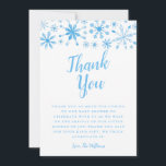 Elegant Blue Winter Wonderland Baby Shower Tack Kort<br><div class="desc">Vintern i Eleganten är ett underjordiskt tema för babydusch. Tack för att du har ett mallkort med blått vattenfärgande snöflingor på toppen med ett standardmeddelande redan där. Anpassa den här produkten genom att lägga till ditt namn i grund. Designad för pojke.</div>