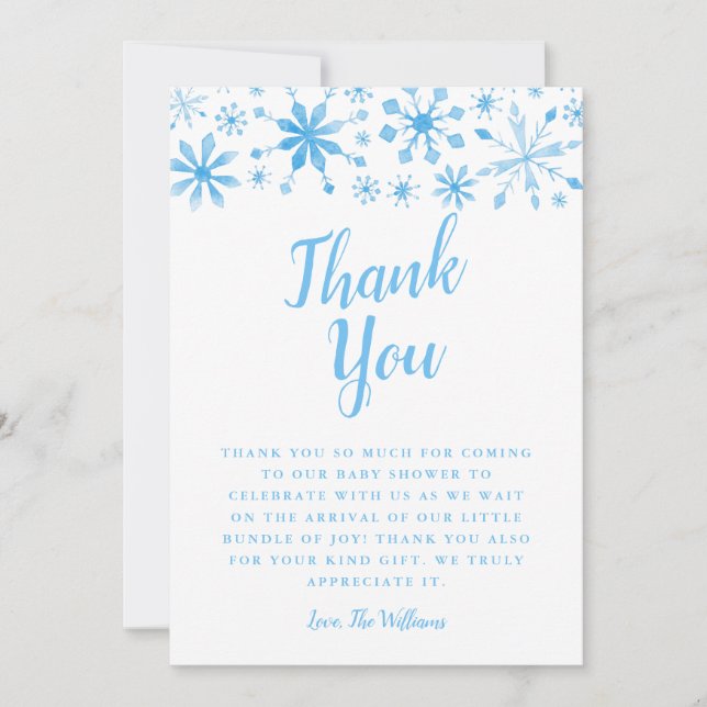 Elegant Blue Winter Wonderland Baby Shower Tack Kort (Framsida)