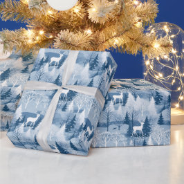 Elegant Blue Winter Woodland & Hjort jul Presentpapper