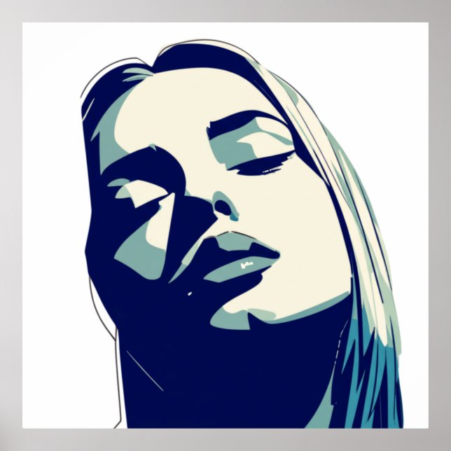 Elegant Blue Woman Porträtt Poster (Framsidan)