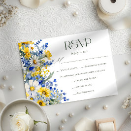Elegant Blue Yellow Wildflower Wedding Meal Choice OSA Kort