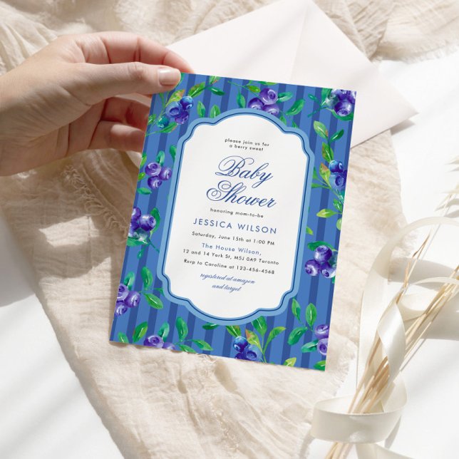 Elegant Blueberry Berry Sweet Baby Shower Inbjudningar (Skapare uppladdad)
